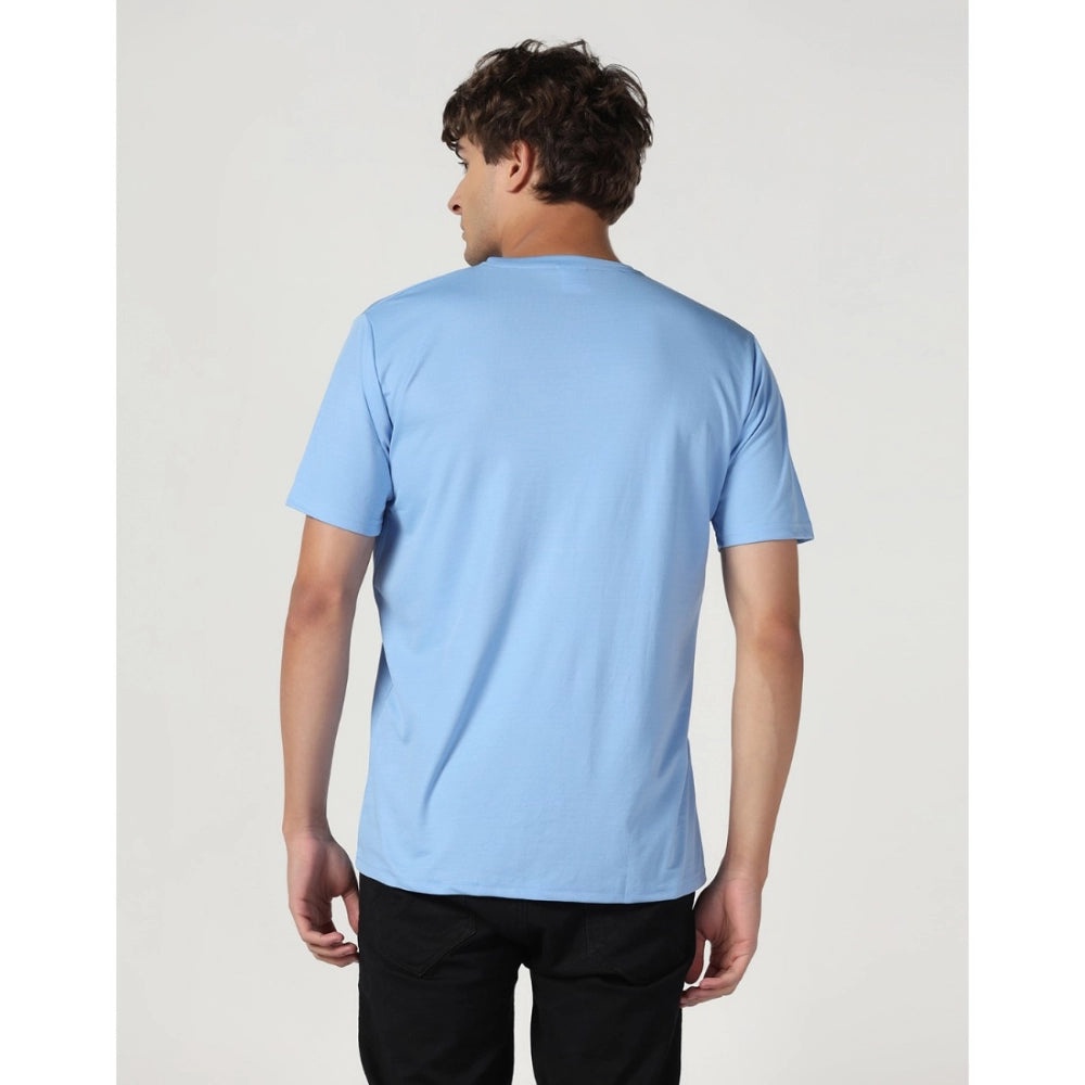 Amfyn Men's Casual Half Sleeve Solid Polyester Round Neck T-shirt (Sky)