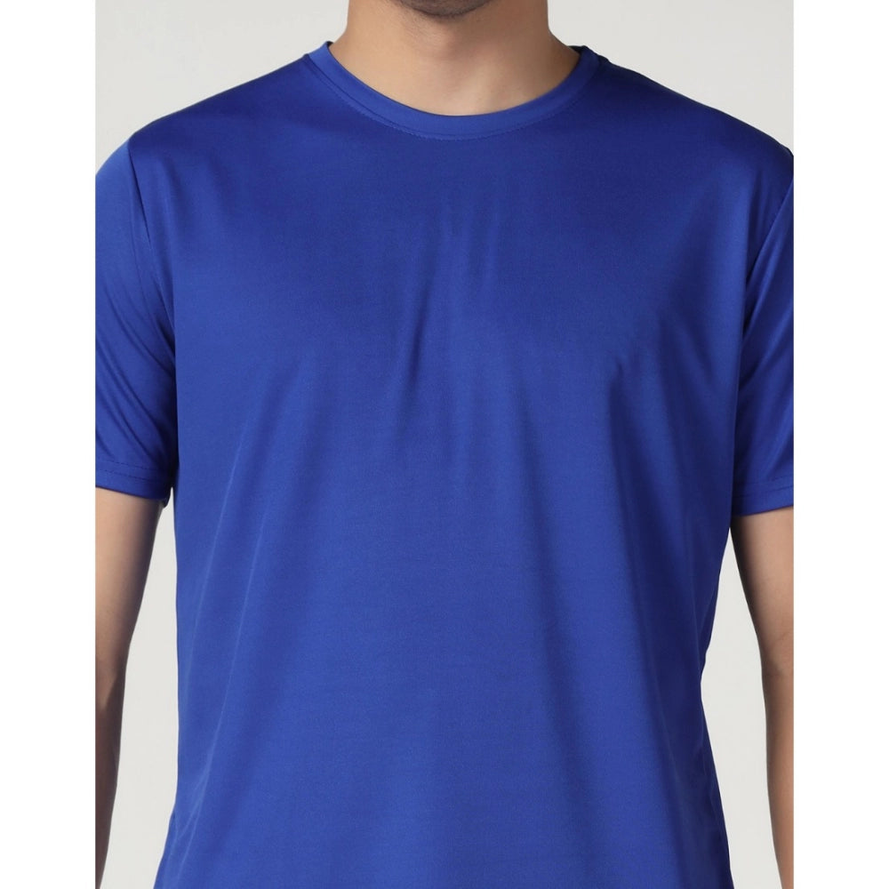 Amfyn Men's Casual Half Sleeve Solid Polyester Round Neck T-shirt (Royal)