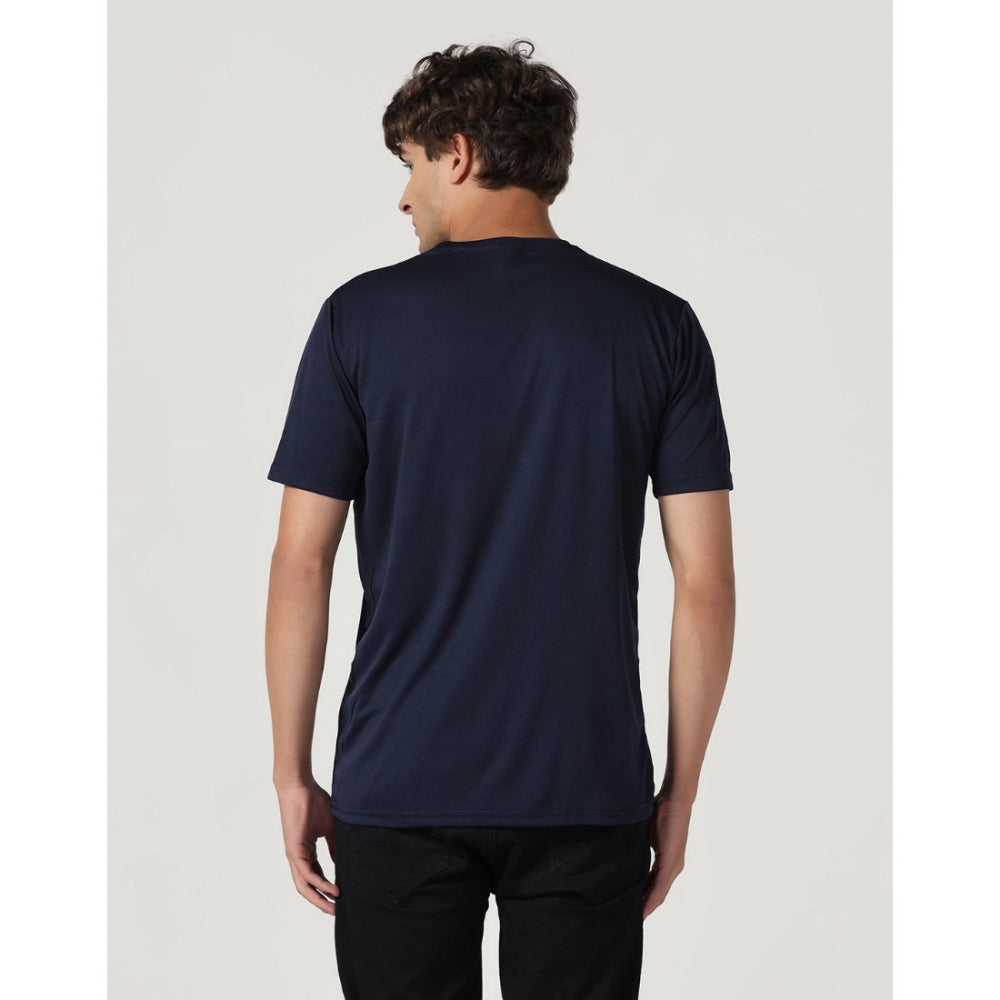 Amfyn Men's Casual Half Sleeve Solid Polyester Round Neck T-shirt (Navy)