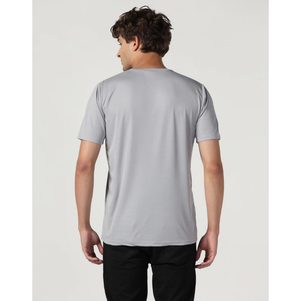 Amfyn Men's Casual Half Sleeve Solid Polyester Round Neck T-shirt (Lgrey)