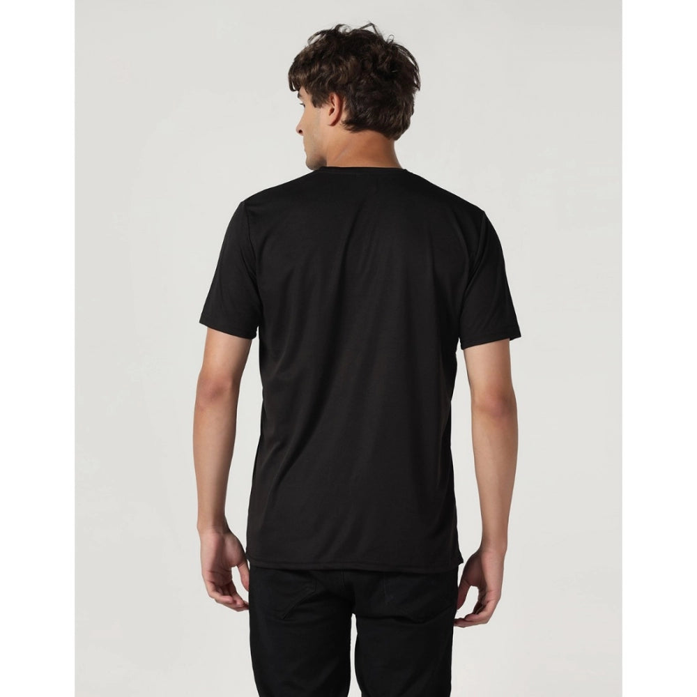Amfyn Men's Casual Half Sleeve Solid Polyester Round Neck T-shirt (Black)