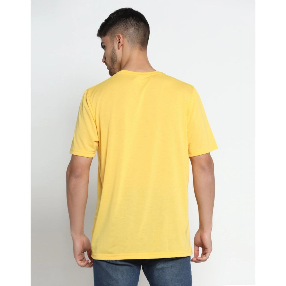 Amfyn Men's Casual Half Sleeve Printed Cotton Blended Round Neck T-shirt (Yellow)