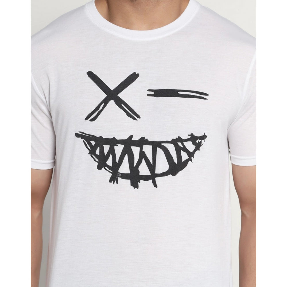 Amfyn Men's Casual Half Sleeve Printed Cotton Blended Round Neck T-shirt (White)