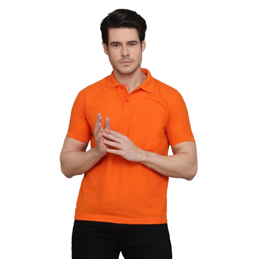 Amfyn Men's Casual Half Sleeve Solid Cotton Blended Polo Neck T-shirt (Orange)
