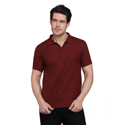 Amfyn Men's Casual Half Sleeve Solid Cotton Blended Polo Neck T-shirt (Maroon)