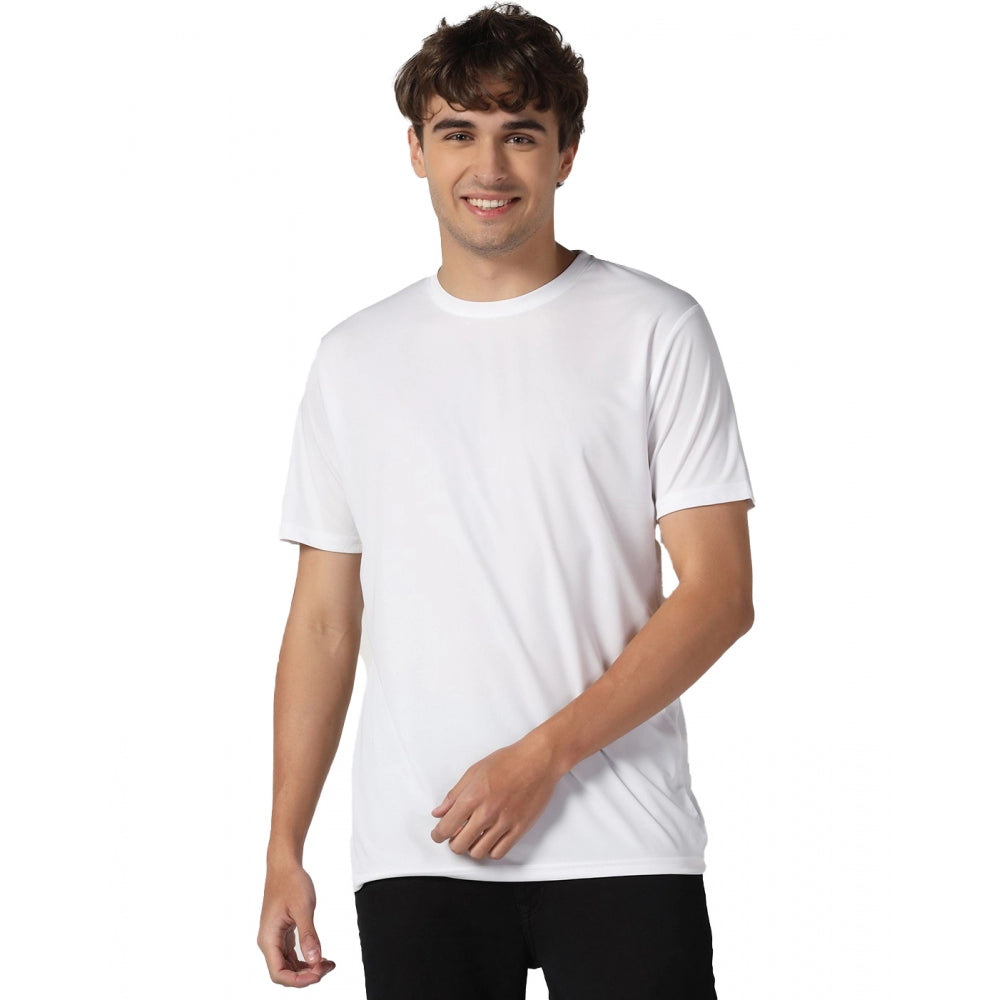 Amfyn Men's Casual Half Sleeve Solid Polyester Round Neck T-shirt (White)