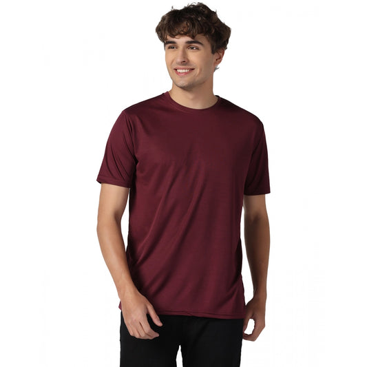 Amfyn Men's Casual Half Sleeve Solid Polyester Round Neck T-shirt (Maron)