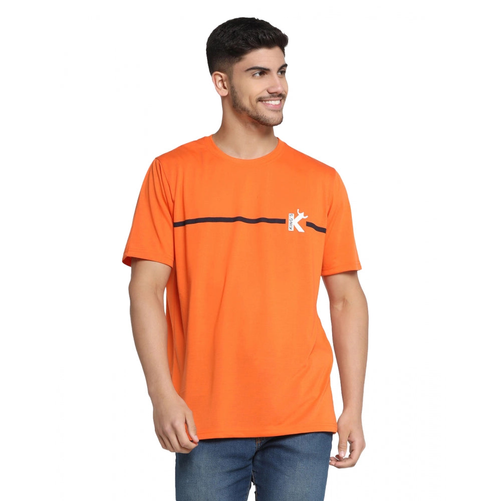 Amfyn Men's Casual Half Sleeve Printed Cotton Blended Round Neck T-shirt (Orange)