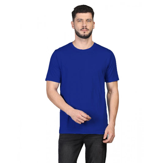 Amfyn Men's Casual Half Sleeve Solid Cotton Blended Round Neck T-shirt (Royal)