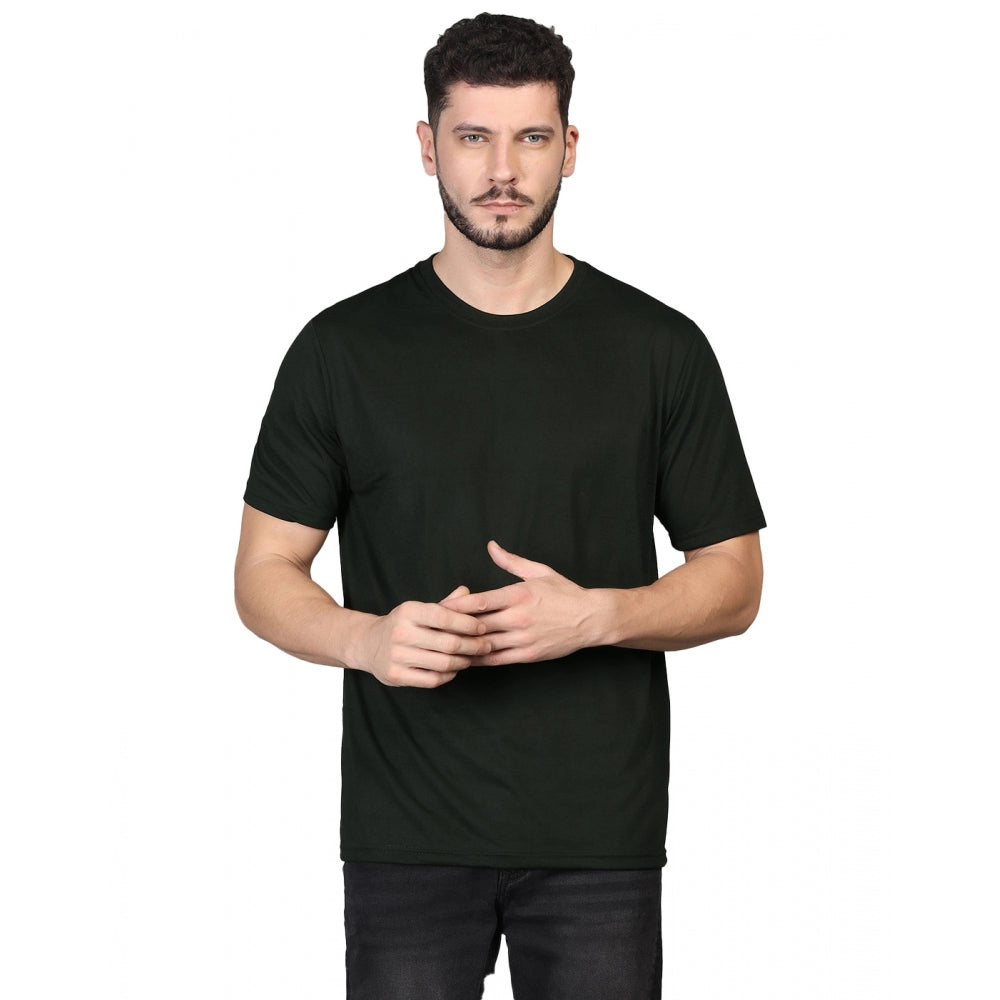 Amfyn Men's Casual Half Sleeve Solid Cotton Blended Round Neck T-shirt (Green)