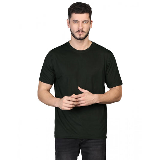 Amfyn Men's Casual Half Sleeve Solid Cotton Blended Round Neck T-shirt (Green)