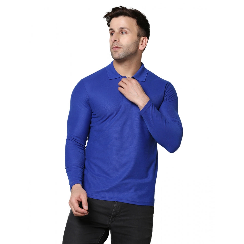 Amfyn Men's Casual Full Sleeve Solid Cotton Blended Polo Neck T-shirt (Royal)