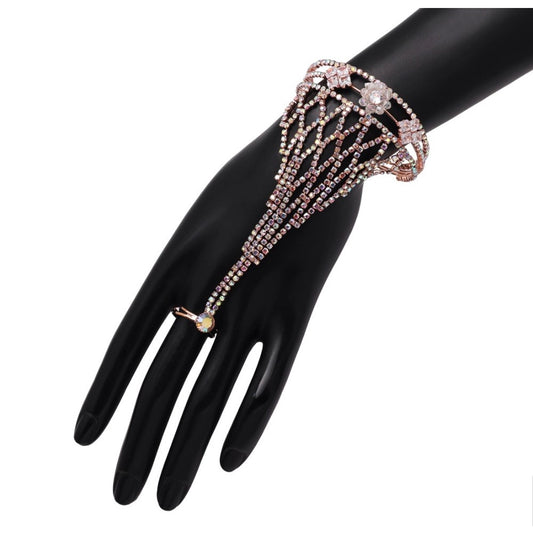 Fashion Women's Rainblow Color Rose Gold Rhinestone Hathphool Adjustable Bracelet