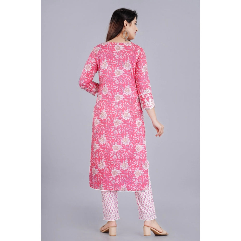 Amfyn Women's Casual 3/4 Sleeve Embroidered Rayon Kurti With Pant And Dupatta Set (Pink)