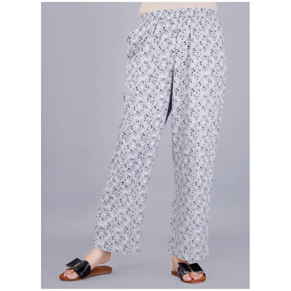 Amfyn Women's Casual Half Sleeve Printed Viscose Rayon Shirt With Pyjama Pant Night Suit Set (Grey)