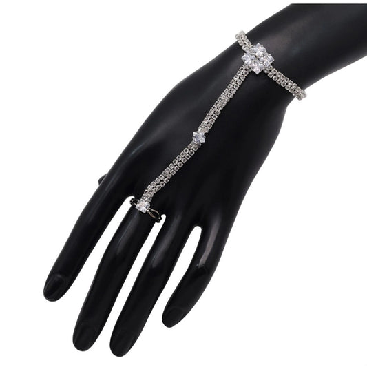 Fashion Women's White Color Rhinestone Hathphool Adjustable Bracelet