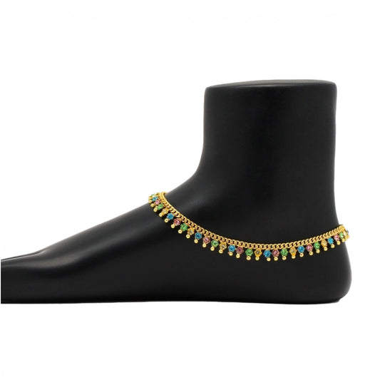 Amfyn Women's Multi Color Rhinestone Anklets (Free Size: Upto 10")