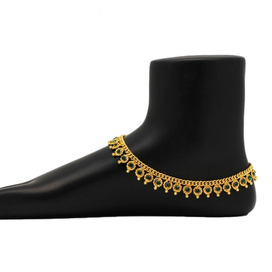 Fashion Women's Green Color Rhinestone Anklets (Free Size: Upto 10")