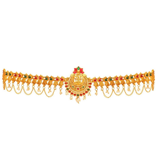 Fashion Women's Maroon &amp; Green Color Glass Stone Kamarband Adjustable Chain