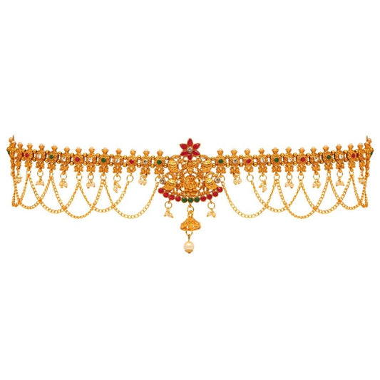 Fashion Women's Maroon &amp; Green Color Glass Stone Kamarband Adjustable Chain