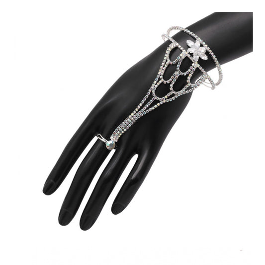 Fashion Women's White Color Rhinestone Hathphool Adjustable Bracelet