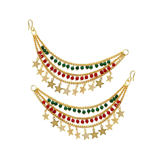 Fashion Women's Maroon &amp; Green Color Antique Earrings Chain