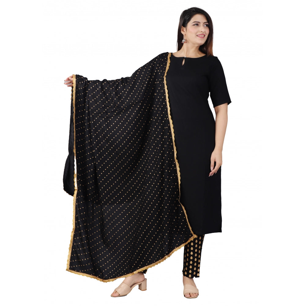 Amfyn Women's Casual Half Sleeve Solid Rayon Kurti With Pant And Dupatta Set (Black)