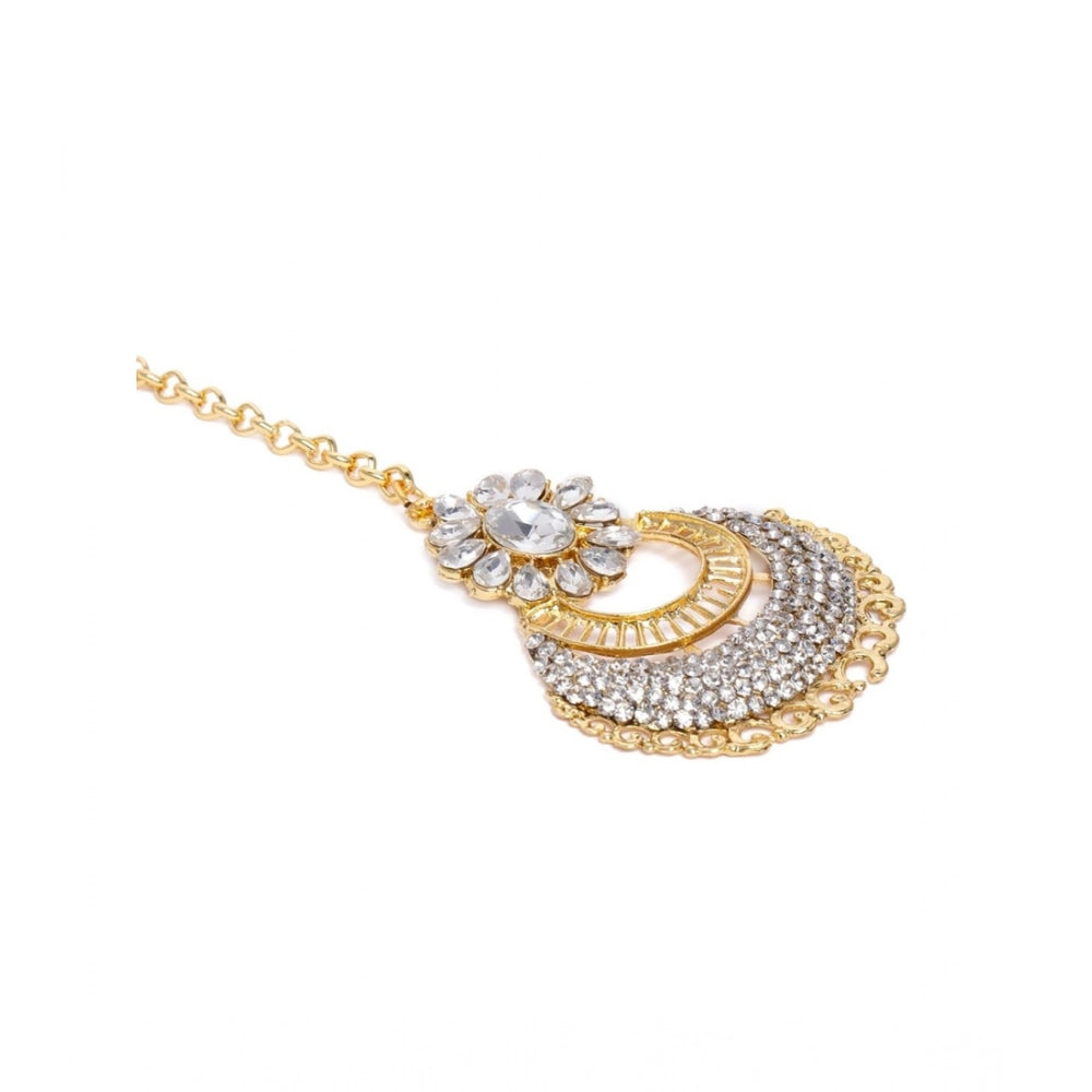 Amfyn Women's Rose Gold Plated Alloy Kundan Earrings &amp; Mangtikka (White)