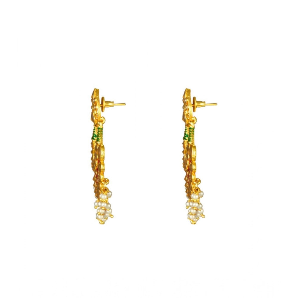 Amfyn Women's Rose Gold Plated Alloy Kundan Earrings &amp; Mangtikka (Red &amp; Green)