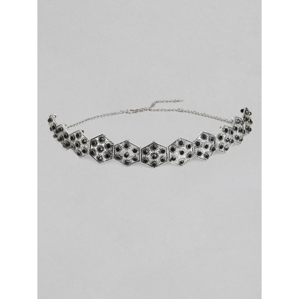 Amfyn Women's Rose Gold Plated Alloy Choker (Silver &amp; Black)