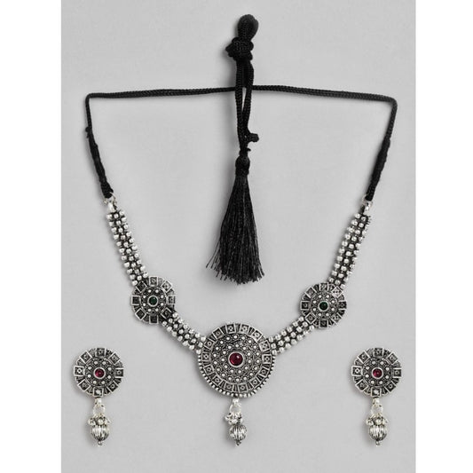 Amfyn Women's Rose Gold Plated Alloy Necklace &amp; Earings Set (Silver)