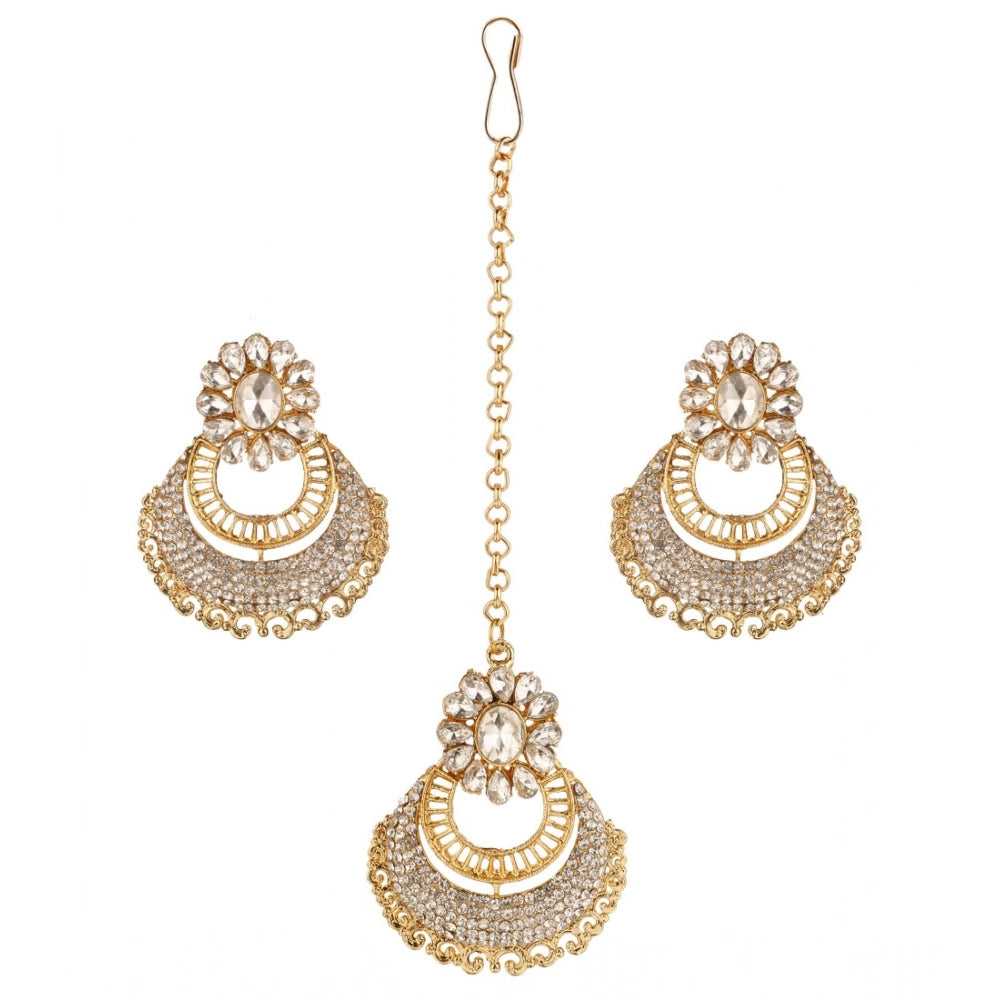 Amfyn Women's Rose Gold Plated Alloy Kundan Earrings &amp; Mangtikka (White)