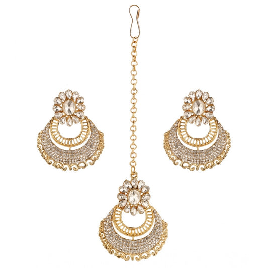 Amfyn Women's Rose Gold Plated Alloy Kundan Earrings &amp; Mangtikka (White)
