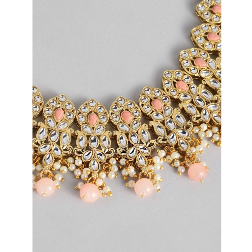 Amfyn Women's Rose Gold Plated Alloy Necklace &amp; Earings Set (Pink)