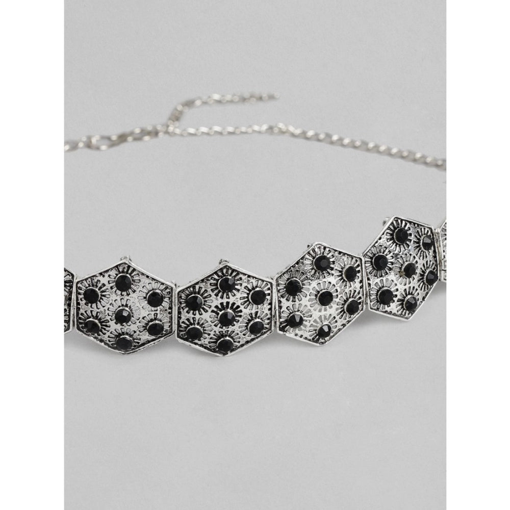 Amfyn Women's Rose Gold Plated Alloy Choker (Silver &amp; Black)