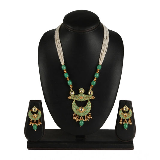 Amfyn Women's Rose Gold Plated Alloy Necklace &amp; Earings Set (Green)