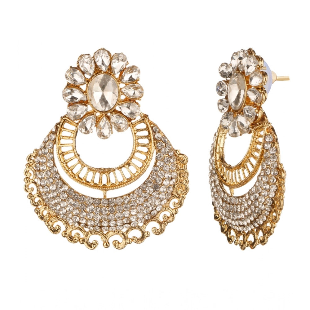 Amfyn Women's Rose Gold Plated Alloy Kundan Earrings &amp; Mangtikka (White)
