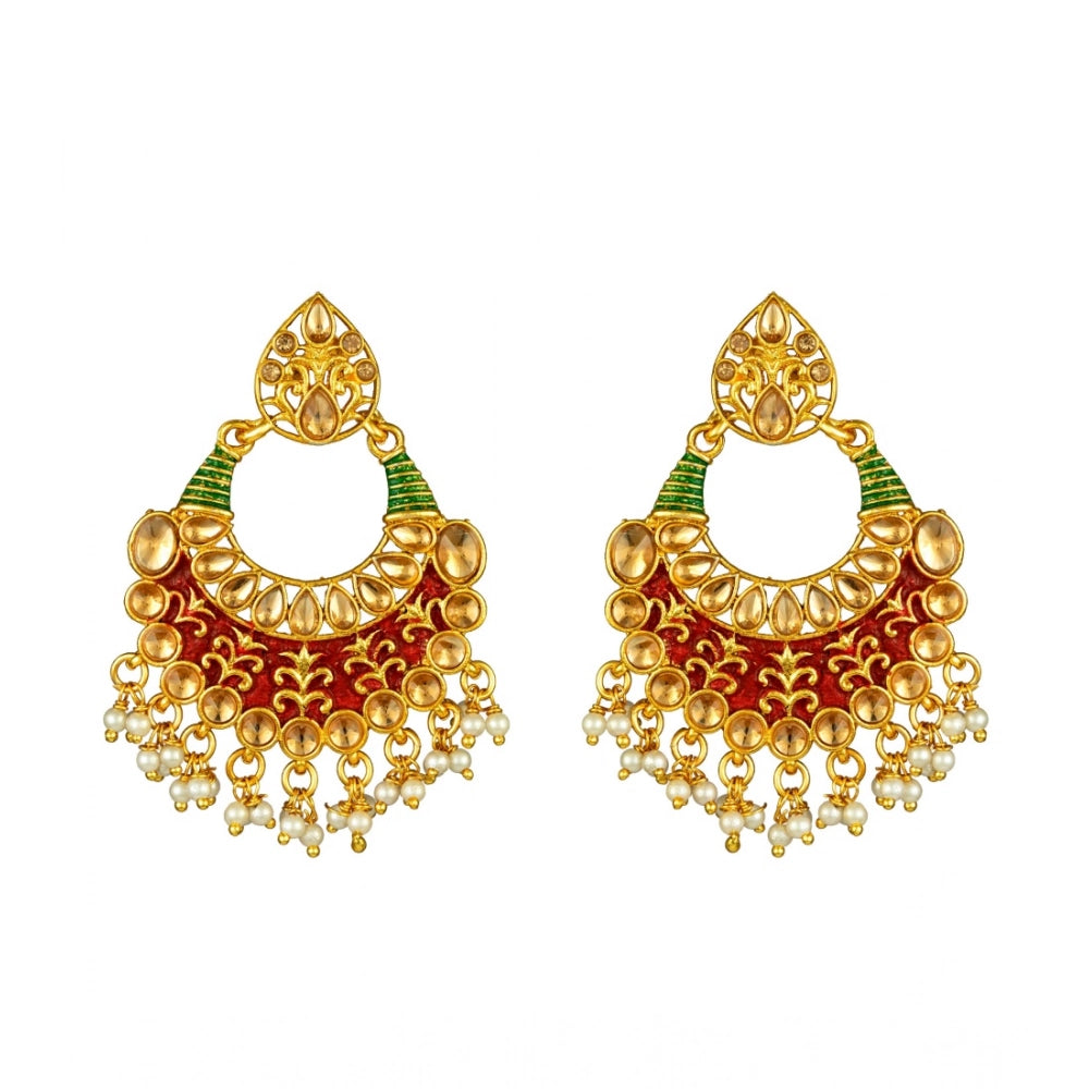 Amfyn Women's Rose Gold Plated Alloy Kundan Earrings &amp; Mangtikka (Red &amp; Green)