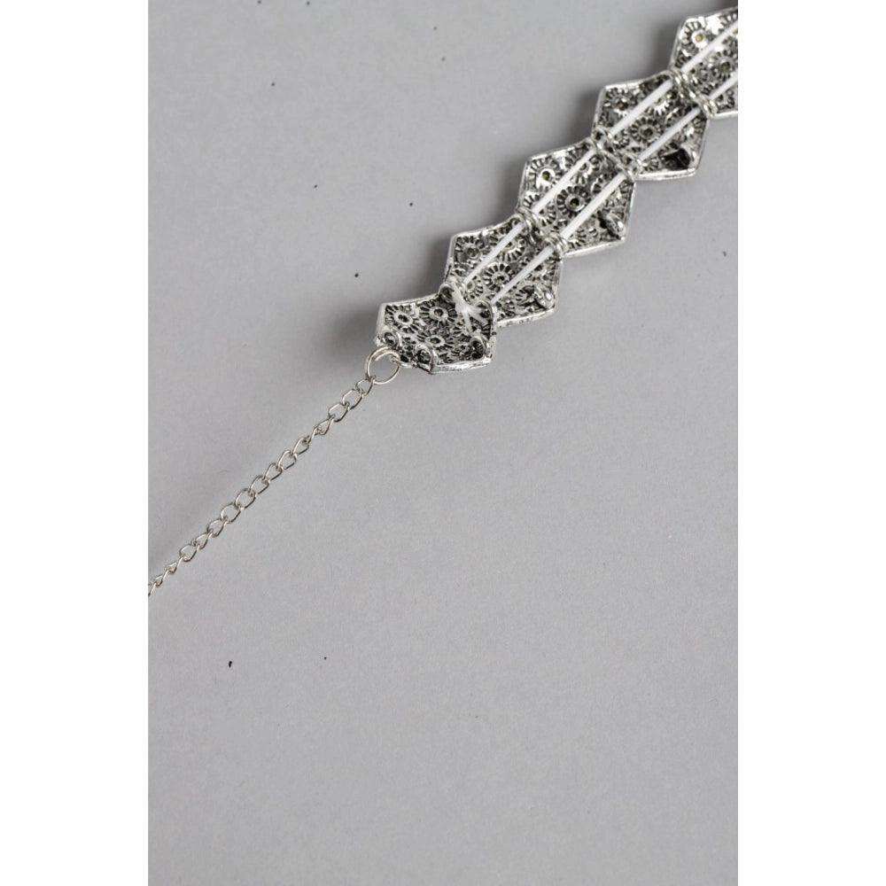 Amfyn Women's Rose Gold Plated Alloy Choker (Silver &amp; Black)