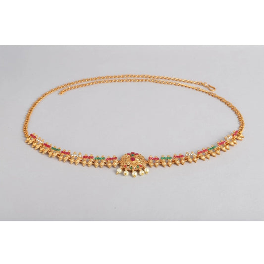 Amfyn Women's Rose Gold Plated Alloy Hip Belt Kamarband (Red &amp; Green)