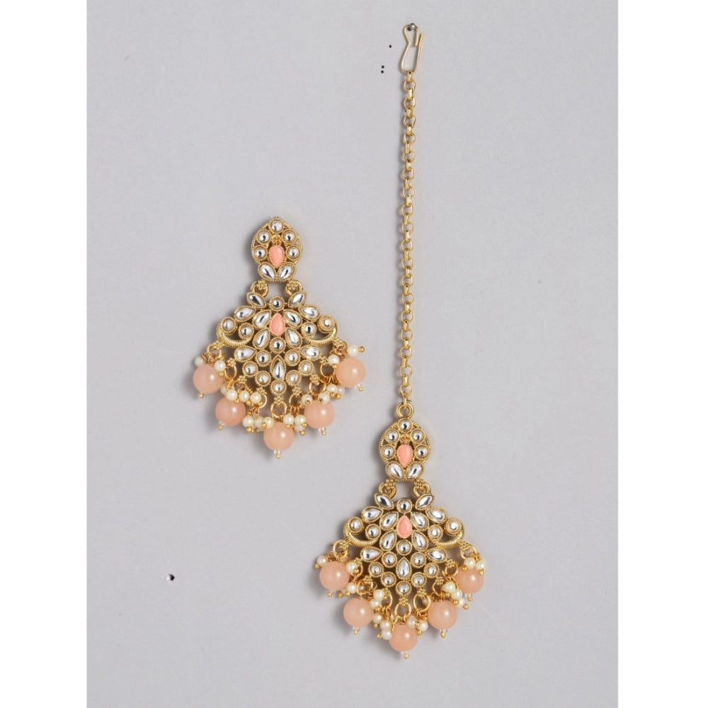 Amfyn Women's Rose Gold Plated Alloy Necklace &amp; Earings Set (Pink)