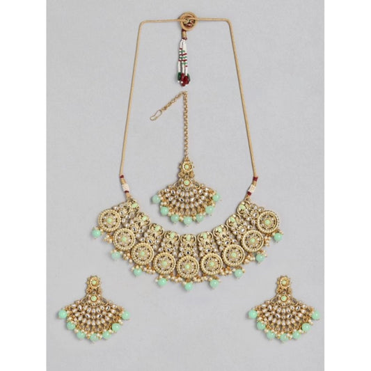 Fashion Women's Rose Gold Plated Alloy Necklace &amp; Earings Set (Light Green)