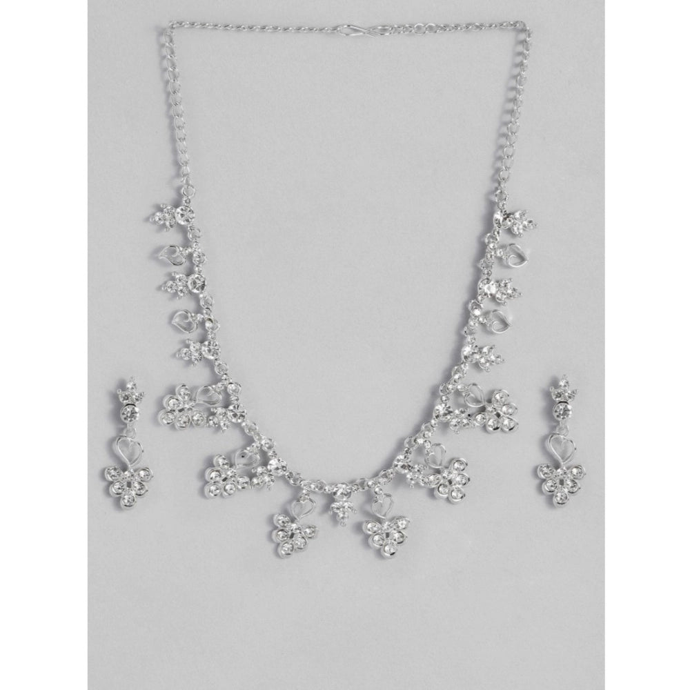 Amfyn Women's Rose Gold Plated Brass Necklace &amp; Earings Set (Silver)