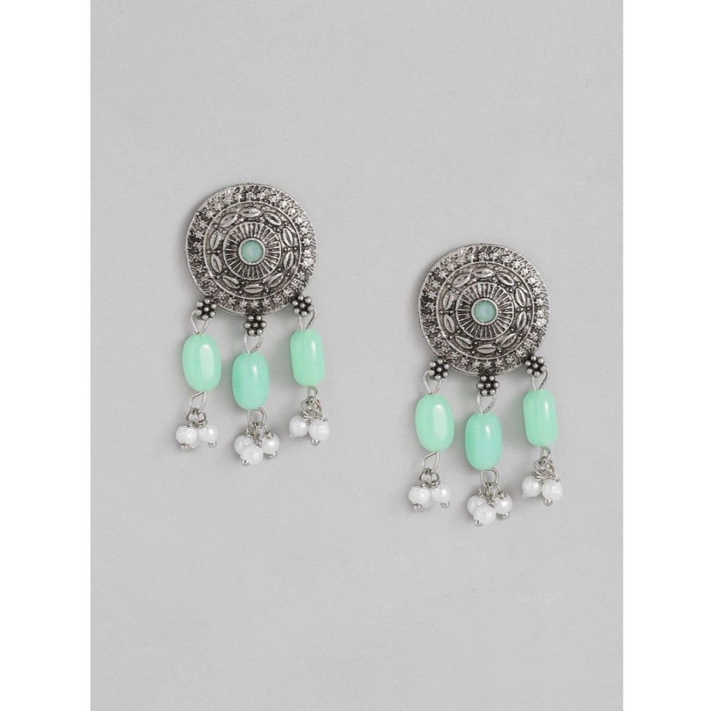 Amfyn Women's Rose Gold Plated Alloy Necklace &amp; Earings Set (Light Green)