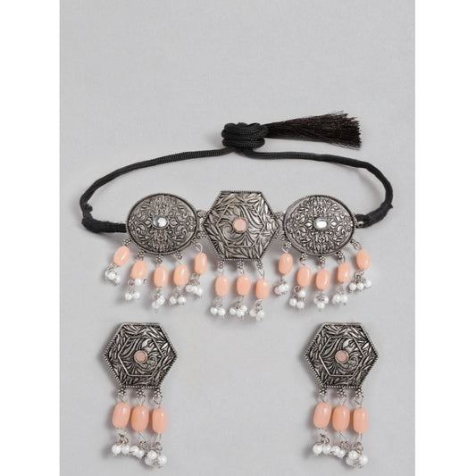 Amfyn Women's Rose Gold Plated Alloy Necklace &amp; Earings Set (Orange)