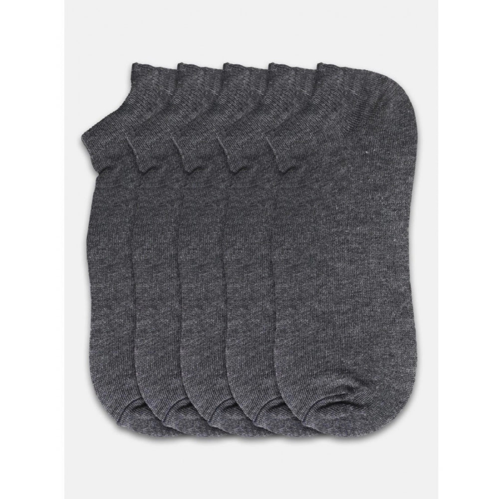 Amfyn 5 Pairs Unisex Casual Cotton Blended Solid Ankle length Socks (Dark Grey)
