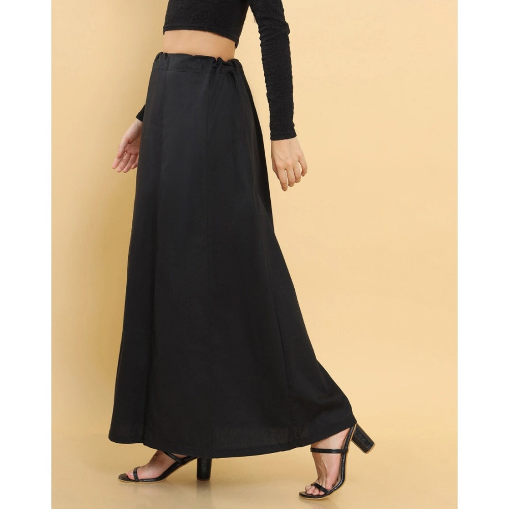 Amfyn Women's Cotton Solid Free Size Petticoat (Black)
