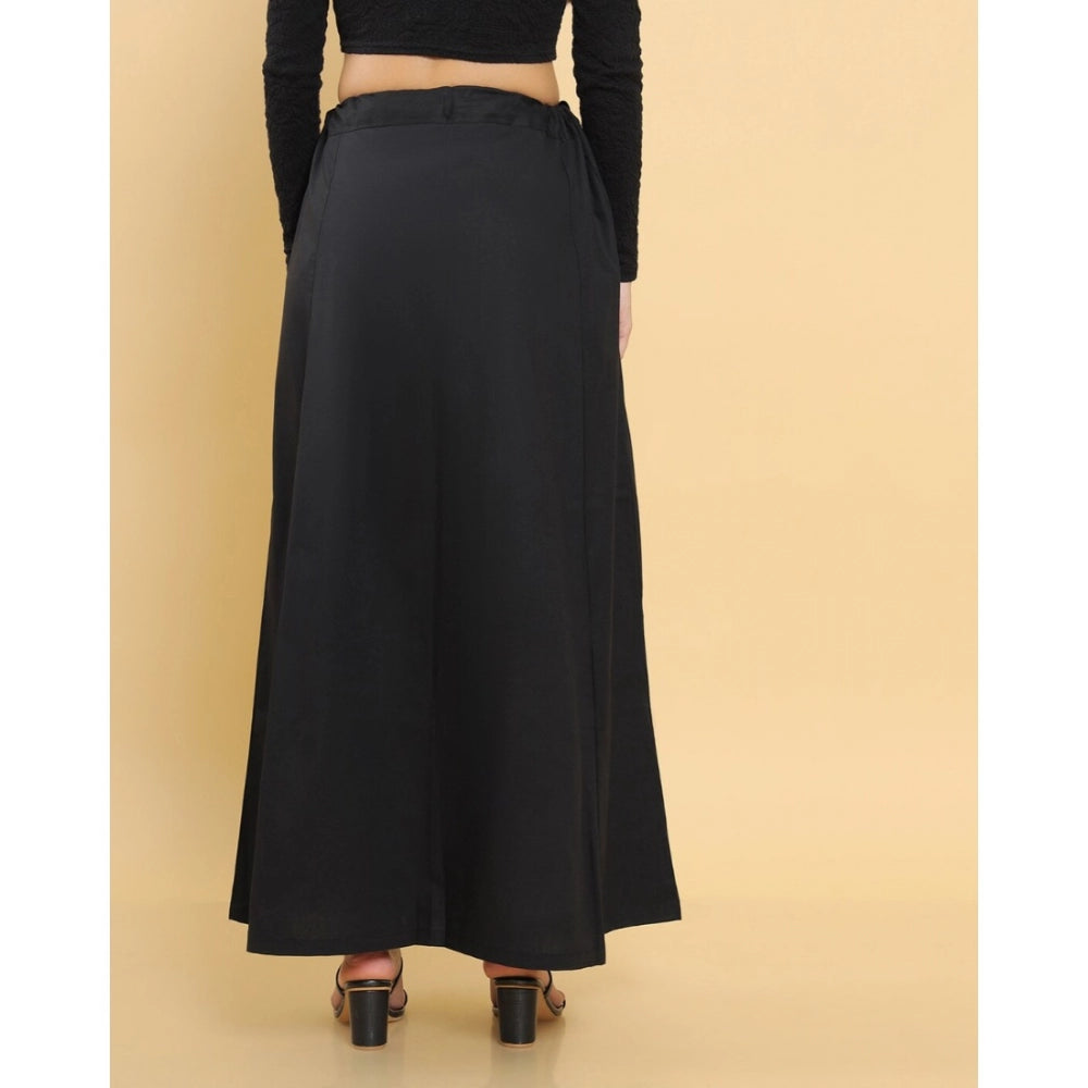 Amfyn Women's Cotton Solid Free Size Petticoat (Black)
