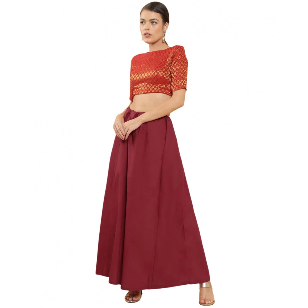 Amfyn Women's Cotton Solid Free Size Petticoat (Maroon)
