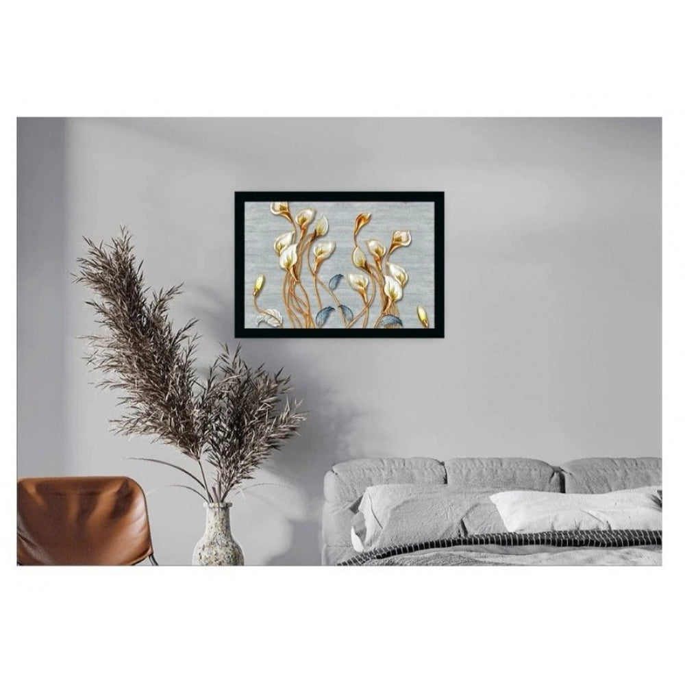 Amfyn Flower Painting Vinyl Sparkle Coated with Synthetic Photo Frame (Multicolor)